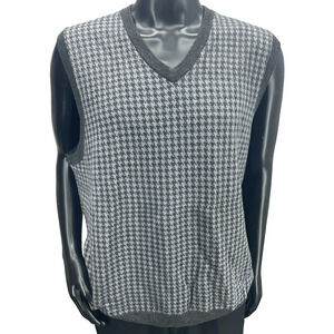 Club Room Men XXL Gray Sweater Vest Vneck Merino Wool Blend Houndstooth Academia